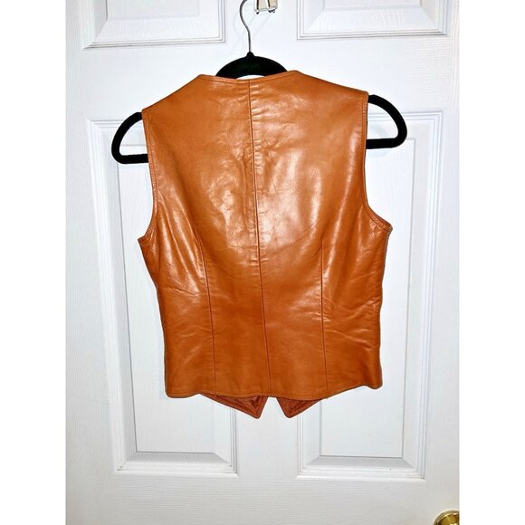 Vintage SHEEP MATES Cognac Leather Fitted Lined Vest Five Button Sz 8 - Picture 5 of 10